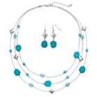 Simulated Turquoise Beaded Multi Strand Necklace & Drop Earring Set, Women's, Turq/aqua