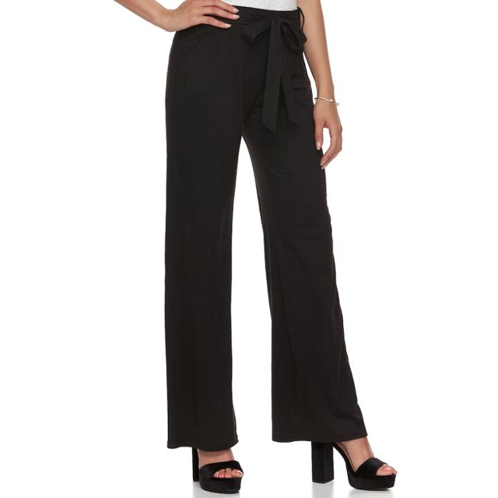 Juniors' Joe B Wide-leg Tie Front Pants, Teens, Size: Medium, Black
