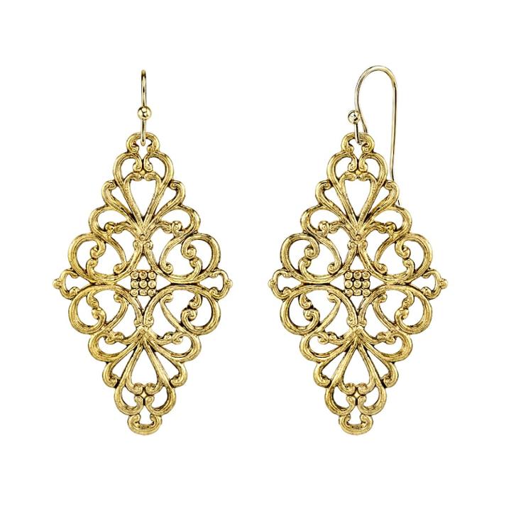 1928 Filigree Kite Drop Earrings, Women's, Yellow