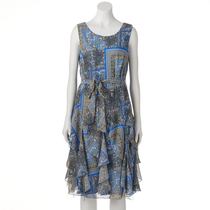 Women's Bethany Print Ruffle Fit & Flare Dress, Size: 12, Med Yellow