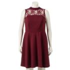 Juniors' Plus Size Wrapper Lace Illusion Skater Dress, Girl's, Size: 2xl, Med Red