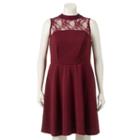 Juniors' Plus Size Wrapper Lace Illusion Skater Dress, Girl's, Size: 2xl, Med Red