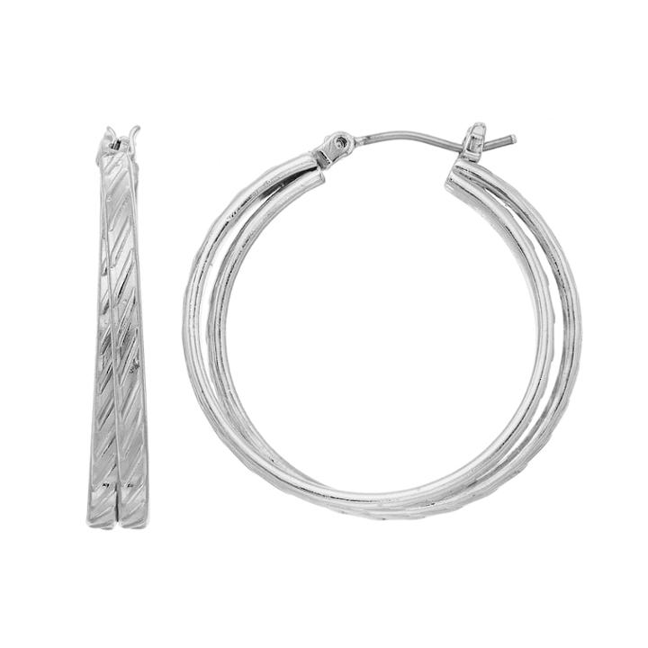 Crisscross Nickel Free Hoop Earrings, Women's, Silver