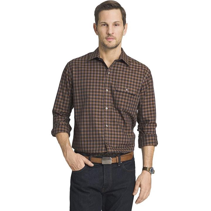 Big & Tall Van Heusen Classic-fit Plaid Heathered Button-down Shirt, Men's, Size: Xl Tall, Orange Oth