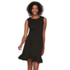 Women's Nina Leonard Ruffle Hem Sheath Dress, Size: Medium, Black