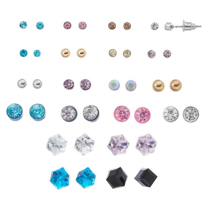 Mudd&reg; Simulated Crystal & Cube Nickel Free Stud Earring Set, Women's, Multicolor