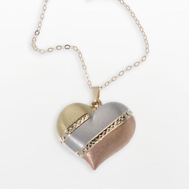 New York Gold Designs 14k Gold Tri-tone Puffed Heart Pendant, Women's, Size: 18, Yellow