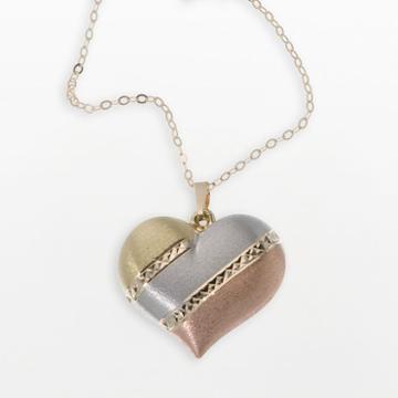 New York Gold Designs 14k Gold Tri-tone Puffed Heart Pendant, Women's, Size: 18, Yellow
