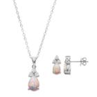 Sterling Silver Simulated Opal & Cubic Zirconia Teardrop Pendant & Earring Set, Women's, Size: 18, White