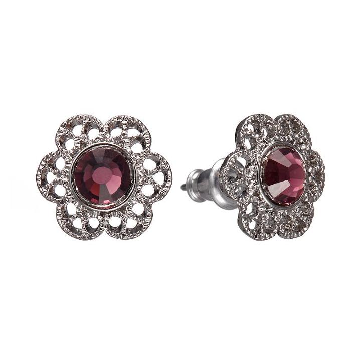 1928 Simulated Crystal Filigree Flower Stud Earrings, Women's, Purple