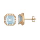 10k Gold Lab-created Aquamarine & White Sapphire Octagon Stud Earrings, Women's, Blue