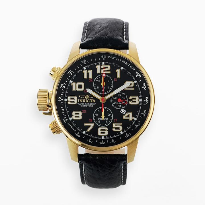Invicta Watch - Men's Force Leather Chronograph Lefty, Size: Large, Black