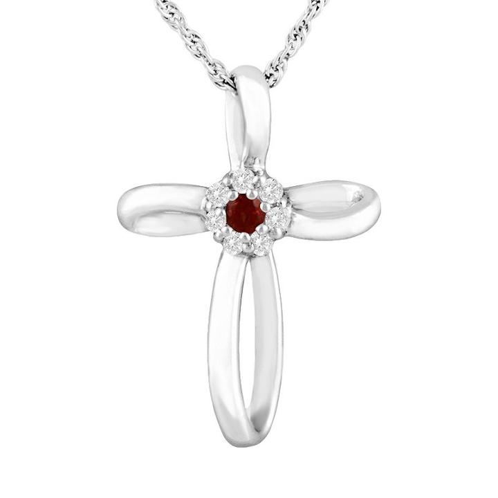 Sterling Silver Mozambique Garnet Cross Pendant, Women's, Size: 18, Red