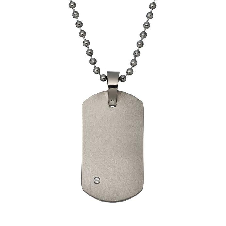 Diamond Accent Titanium Dog Tag - Men, White