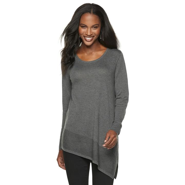 Women's Apt. 9&reg; Rib Asymmetrical Hem Tunic, Size: Large, Med Grey