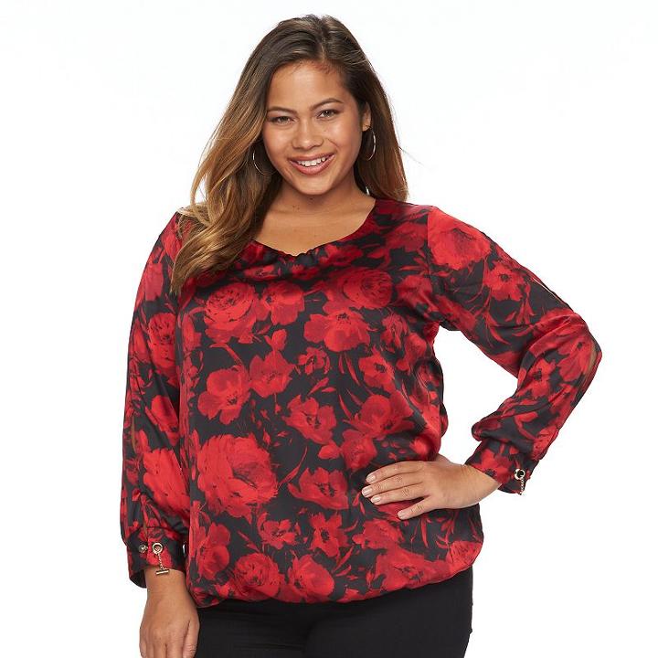 Plus Size Ab Studio Floral Bubble-hem Top, Women's, Size: 1xl, Ovrfl Oth