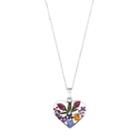 Sterling Silver Small Pressed Flower Heart Pendant Necklace, Women's, Size: 18, Multicolor
