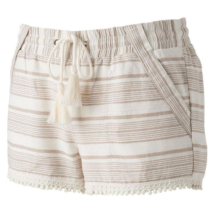 Juniors' Rewind Pom-pom Hem Linen Shorts, Girl's, Size: Small, Lt Beige