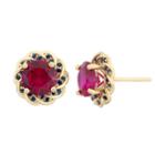 Lab-created Ruby And Lab-created Blue Sapphire 14k Gold Over Silver Flower Button Stud Earrings, Women's, Multicolor
