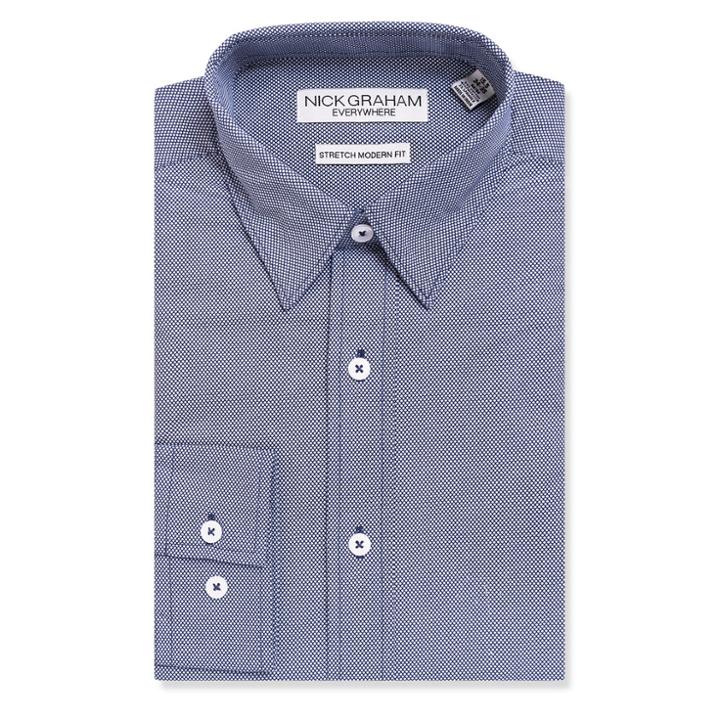 Men's Nick Graham Everywhere Modern-fit Stretch Dress Shirt, Size: S 32-33, Blue (navy)