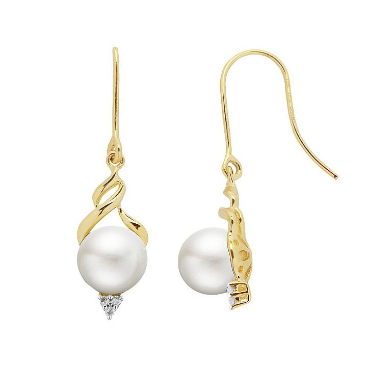 Pearlustre By Imperial 10k Gold Freshwater Cultured Pearl & Diamond Accent Drop Earrings, Women's, White