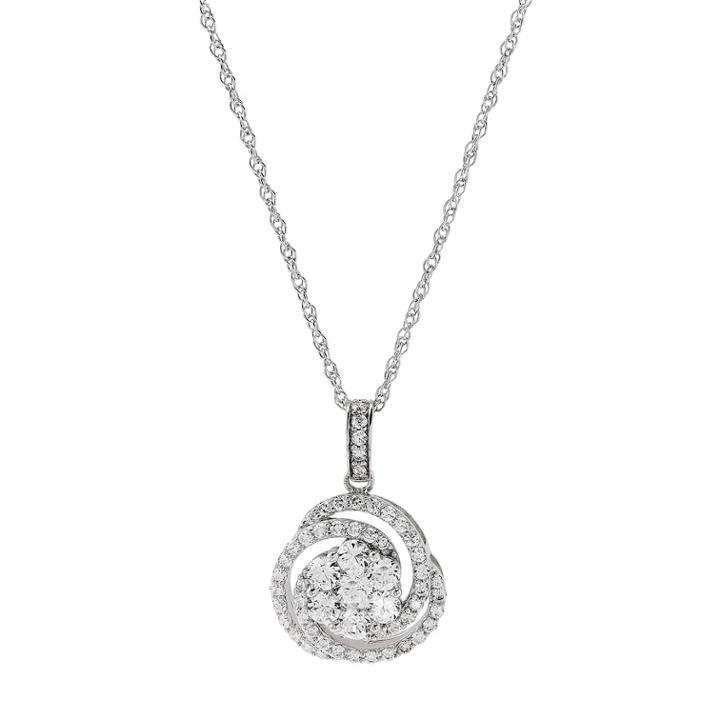 Sterling Silver Cubic Zirconia Swirl Pendant, Women's, Size: 18, White
