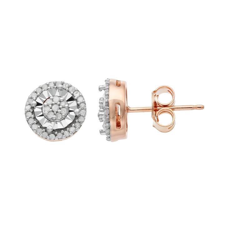 18k Rose Gold Over Silver 1/4 Carat T.w. Diamond Halo Stud Earrings, Women's, White