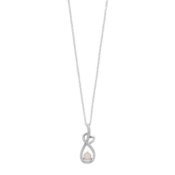 Sterling Silver Lab-created Opal & White Sapphire Heart Pendant, Women's, Size: 18