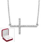 Sterling Silver 1/4-ct. T.w. Round-cut Diamond Sideways Cross Pendant, Women's, Size: 18, White