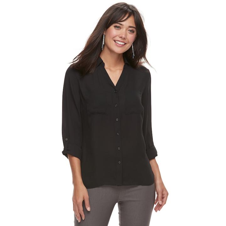 Women's Apt. 9&reg; Georgette Collar Blouse, Size: Large, Black