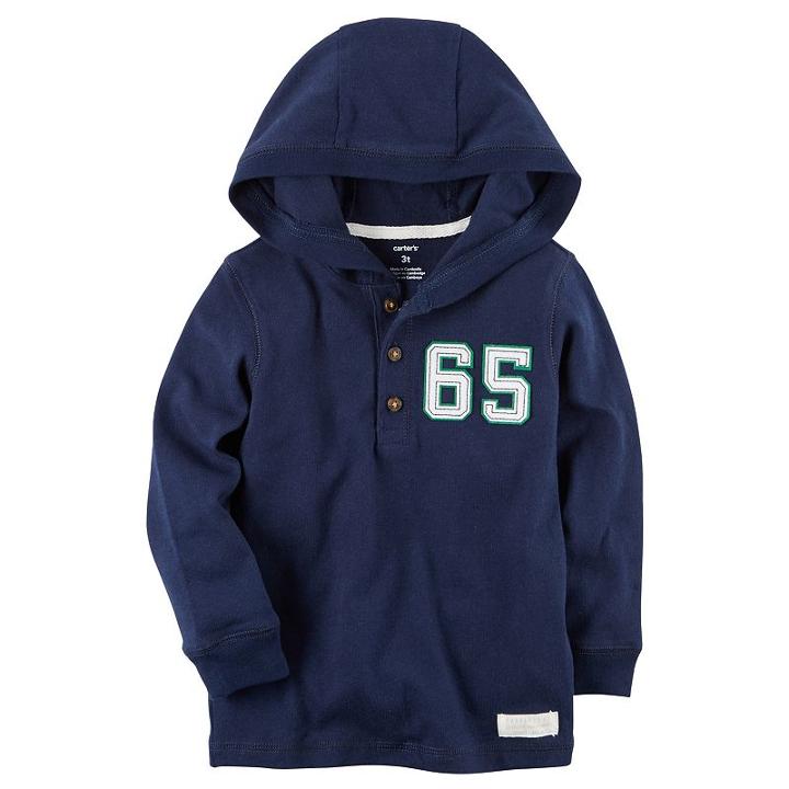 Boys 4-8 Carter's Number Applique Hooded Henley, Boy's, Size: 5, Blue