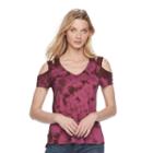 Women's Rock & Republic&reg; Tie-dye Cold-shoulder Tee, Size: Large, Med Purple