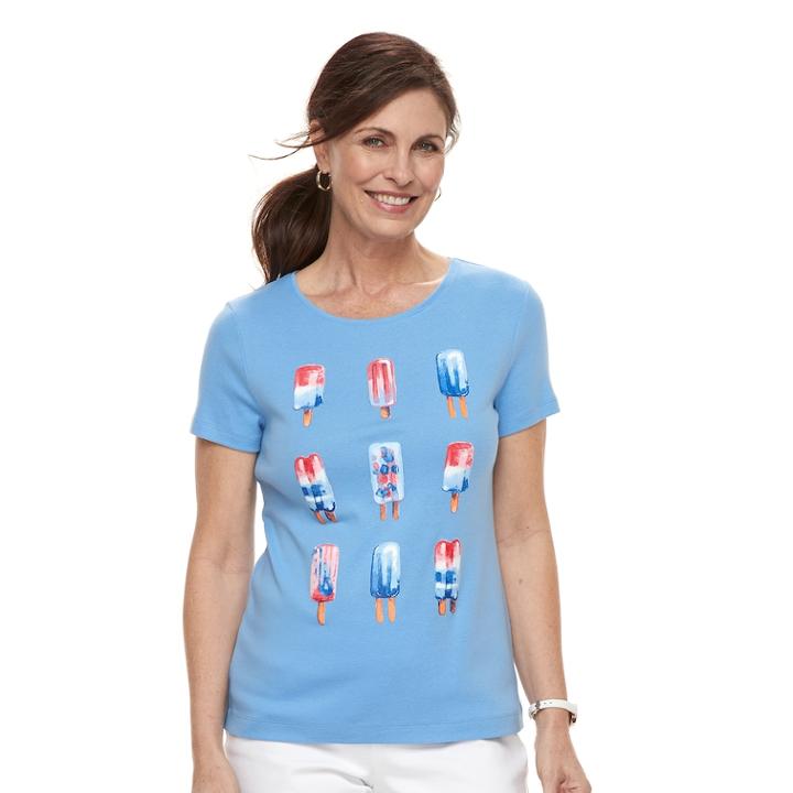 Women's Croft & Barrow&reg; Crewneck Graphic Tee, Size: Medium, Light Blue