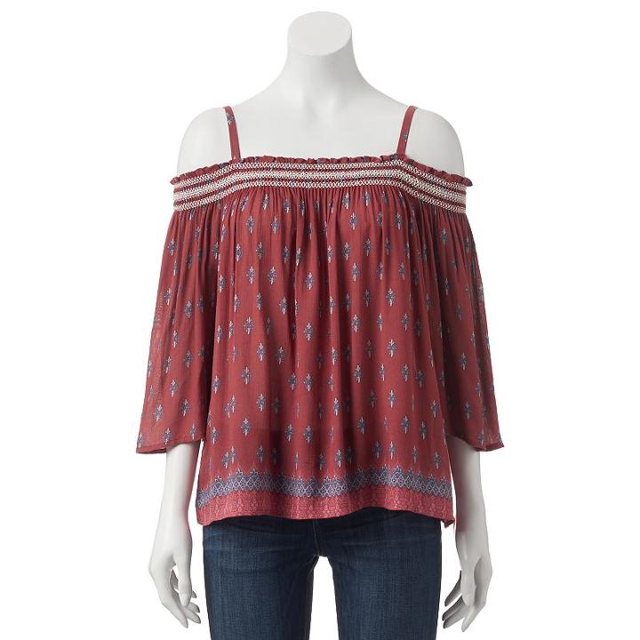 Juniors' Rewind Smocked Off The Shoulder Top, Girl's, Size: Xs, Brt Red