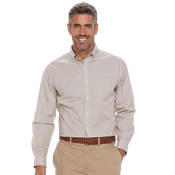 Men's Croft & Barrow&reg; True Comfort Classic-fit Stretch Button-down Shirt, Size: Medium, Lt Brown