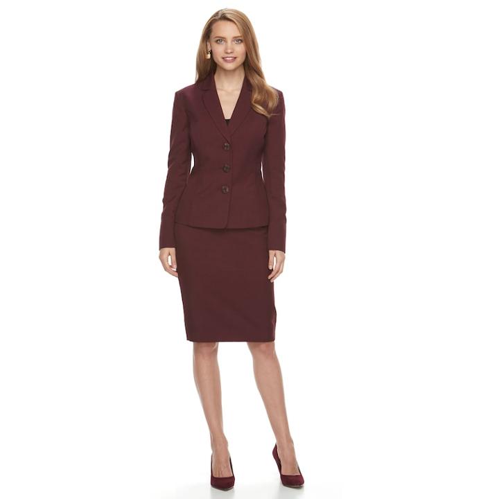 Women's Le Suit Melange 3-button Skirt Suit, Size: 6, Dark Red