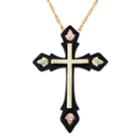 Black Hills Gold Tri-tone Black Powder Coat Cross Pendant Necklace, Women's, Size: 18, Yellow
