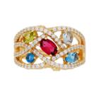 David Tutera 14k Gold Over Silver Simulated Gemstone & Cubic Zirconia Woven Ring, Women's, Size: 7, Red