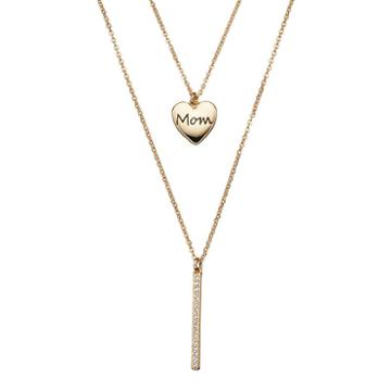 Crystal Collection Crystal 14k Gold-plated Mom Heart & Stick Pendant Necklace Set, Women's, Yellow