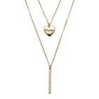 Crystal Collection Crystal 14k Gold-plated Mom Heart & Stick Pendant Necklace Set, Women's, Yellow