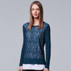 Women's Simply Vera Vera Wang Mock-layer Lace Sweater, Size: Xl, Med Blue