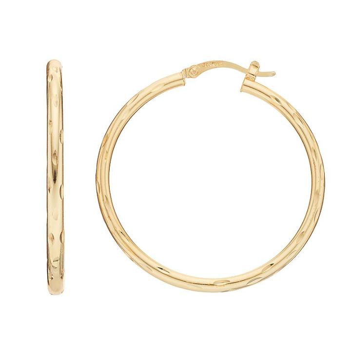 Silver Classics Gold Tone Sterling Silver Textured Tube Hoop Earrings, Women's