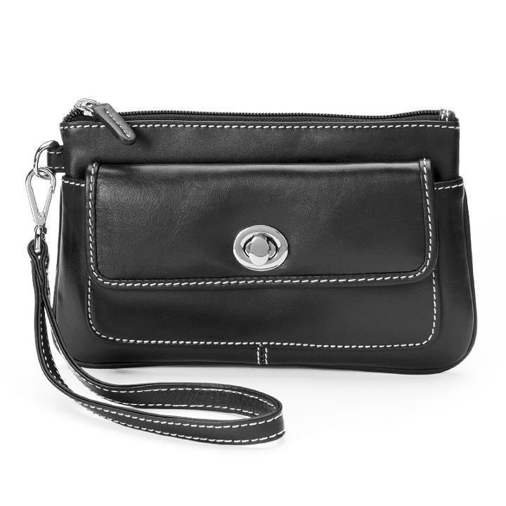 Ili Turn Lock Leather Wristlet, Women's, Black