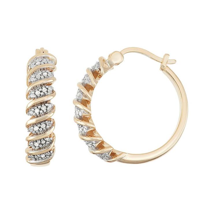 18k Gold Silver 1/10 Carat T.w. Diamond Hoop Earrings, Women's, White
