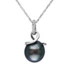 Stella Grace 10k White Gold Tahitian Cultured Pearl & Diamond Accent Swirl Pendant Necklace, Women's, Size: 17, Black