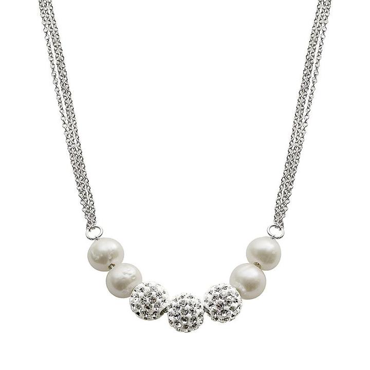 Sterling Silver Freshwater Cultured Pearl And Crystal Bead Necklace, Women's, Size: 18