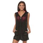 Women's Apt. 9&reg; Hooded Lace Cover-up, Size: Xxl, Black