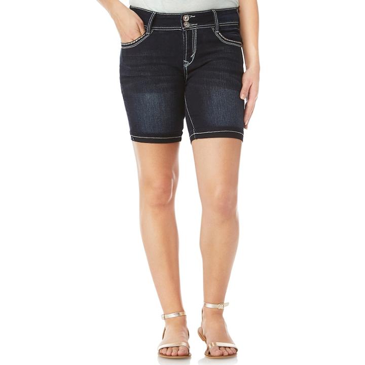 Juniors' Wallflower Bling Luscious Curvy Mid-rise Denim Bermuda Shorts, Teens, Size: 0, Light Blue
