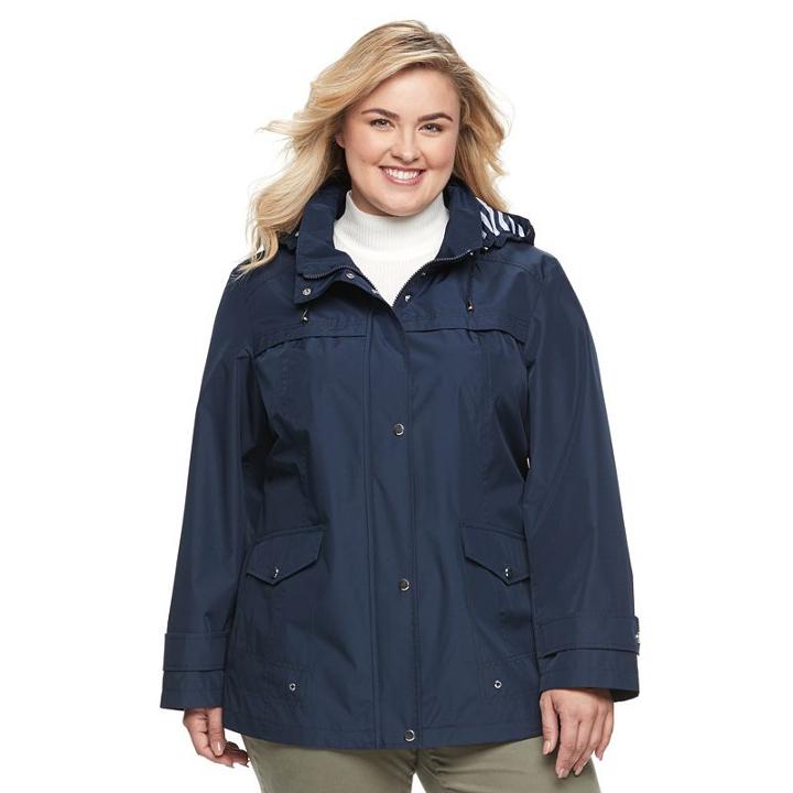 Plus Size D.e.t.a.i.l.s Hooded Anorak Rain Jacket, Women's, Size: 1xl, Med Blue