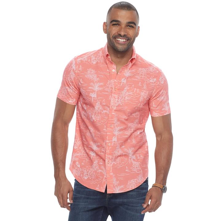 Men's Sonoma Goods For Life&trade; Flexwear Modern-fit Poplin Button-down Shirt, Size: Small, Lt Orange